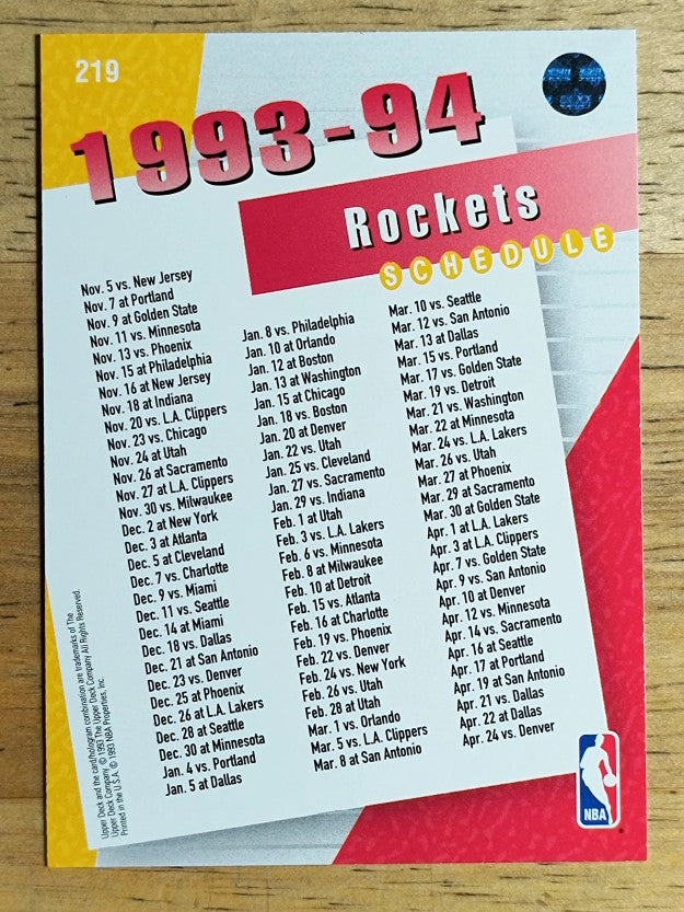 1993-94 Upper Deck #219 Houston Rockets Sked/Hakeem Olajuwon