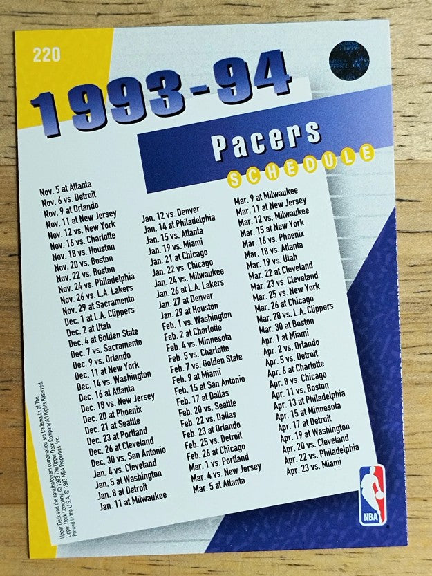 1993-94 Upper Deck #220 Indiana Pacers Sked/Rik Smits/Detlef Schrempf