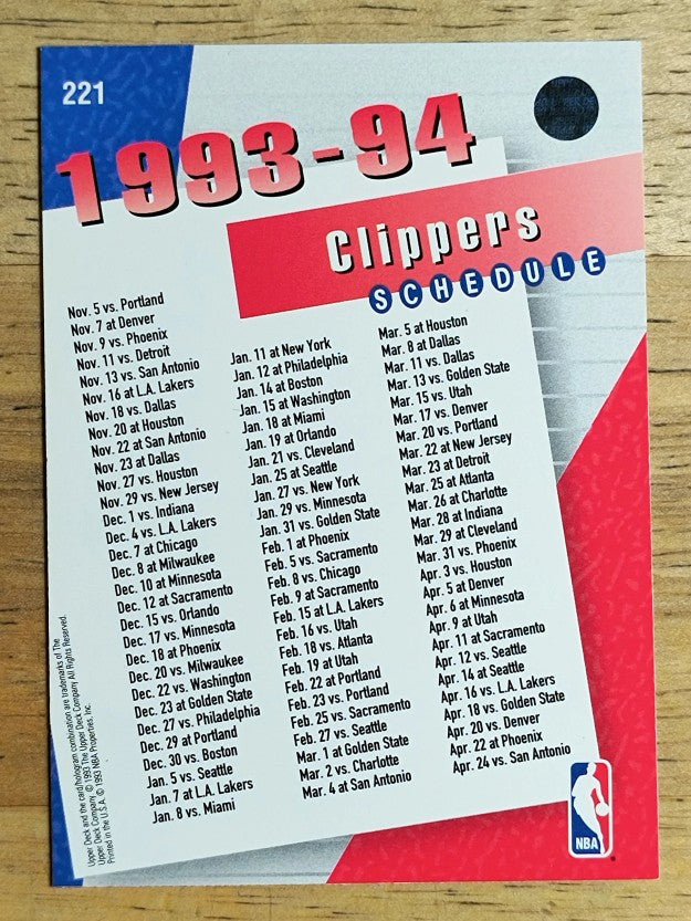 1993-94 Upper Deck #221 L.A. Clippers Sked/Ron Harper/Danny Manning/Mark Jackson
