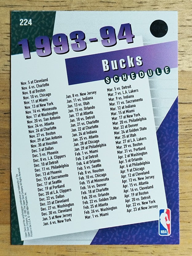 1993-94 Upper Deck #224 Milwaukee Bucks SKED