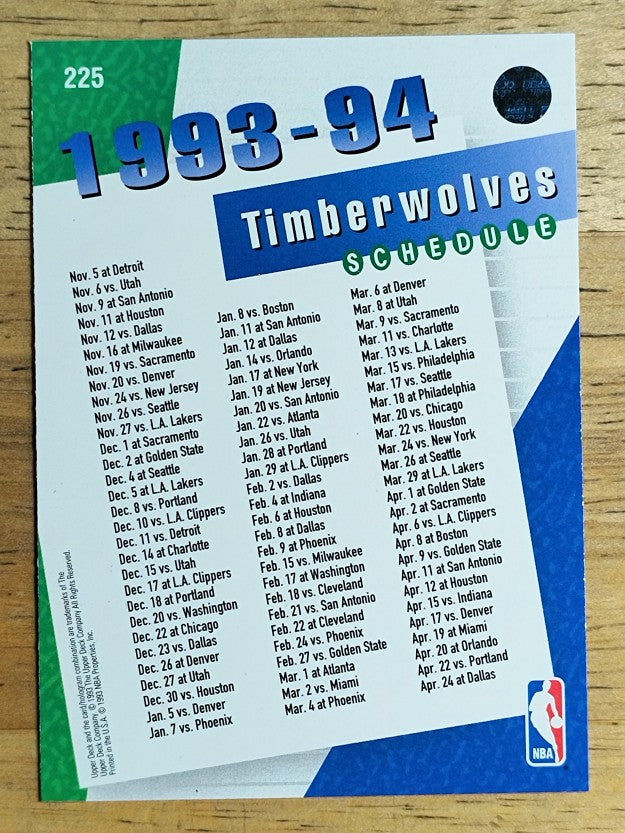 1993-94 Upper Deck #225 Minnesota Timberwolves SKED