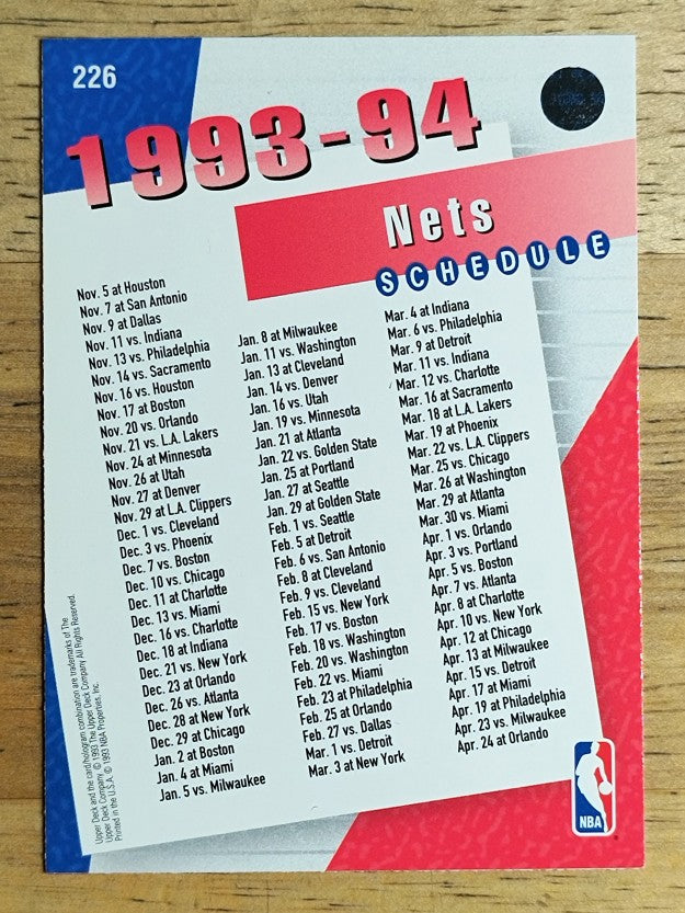 1993-94 Upper Deck #226 New Jersey Nets Sked/Kenny Anderson