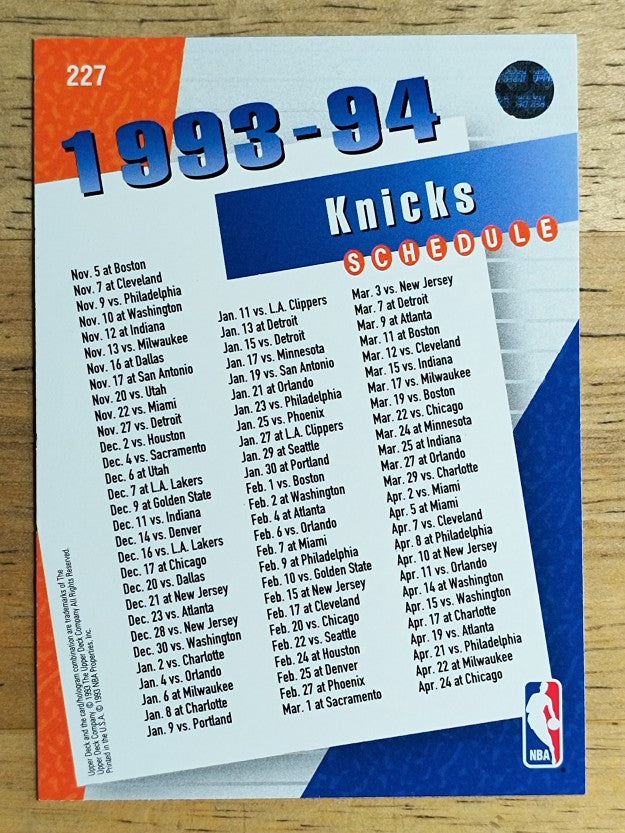 1993-94 Upper Deck #227 New York Knicks Sked/Rolando Blackmon