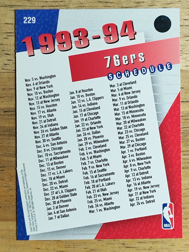 1993-94 Upper Deck #229 Philadelphia 76ers Sked/Hersey Hawkins/Jeff Hornacek