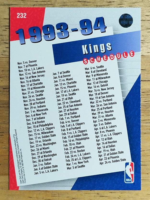 1993-94 Upper Deck #232 Sacramento Kings SKED