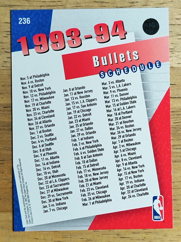 1993-94 Upper Deck #236 Washington Bullets/Tom Gugliotta/Michael Adams