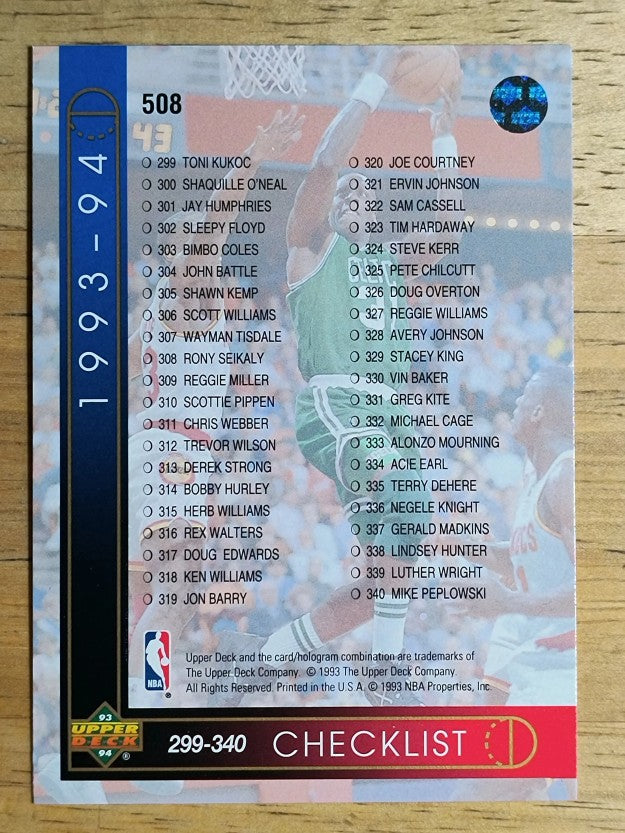 1993-94 Upper Deck #508 Checklist
