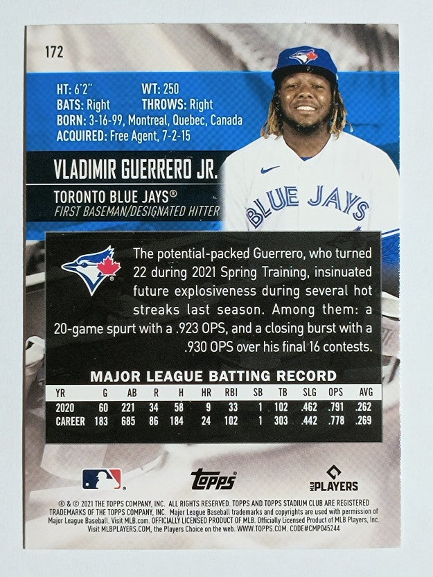 2021 Stadium Club #172 Vladimir Guerrero Jr.
