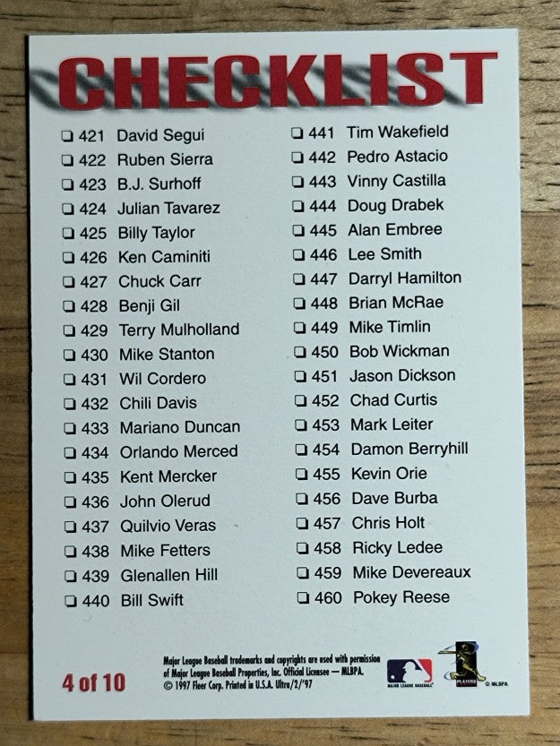 1997 Ultra Checklists #B4 Alex Rodriguez