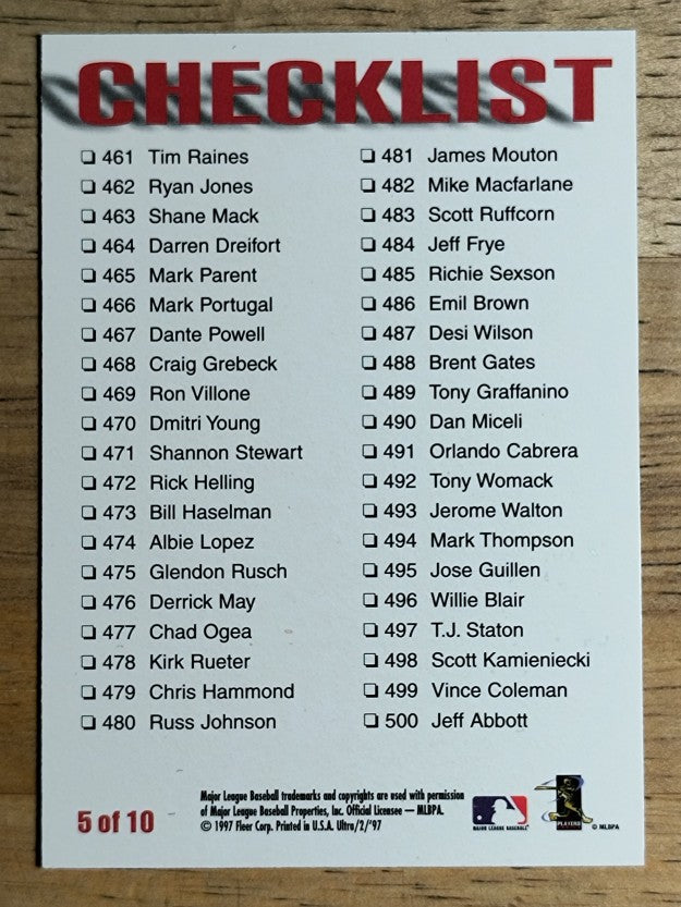 1997 Ultra Checklists #B5 Cal Ripken