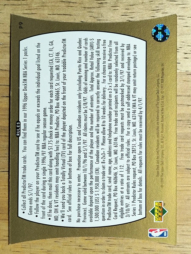 1996-97 Upper Deck Predictor Scoring 2 #P9 Vin Baker 30 PTS. W (NM)