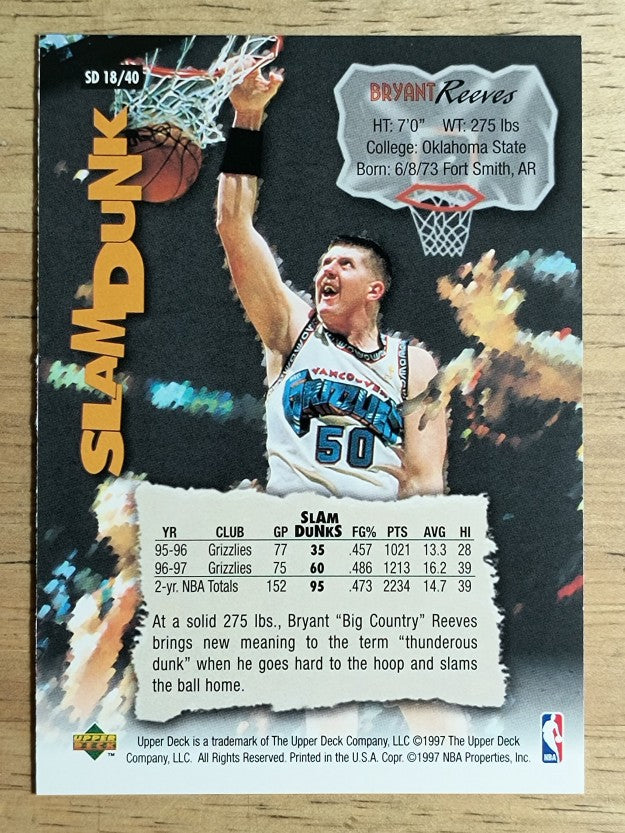 1997 Upper Deck Nestle Slam Dunk #18 Bryant Reeves