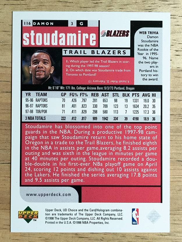 1998-99 UD Choice #116 Damon Stoudamire