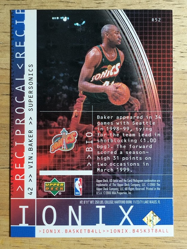 1999-00 UD Ionix Reciprocal #52 Vin Baker (NM)