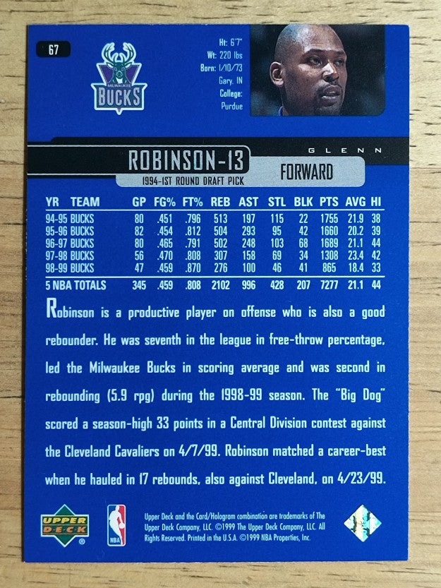 1999-00 Upper Deck #67 Glenn Robinson