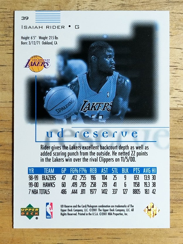 2000-01 UD Reserve #39 Isaiah Rider