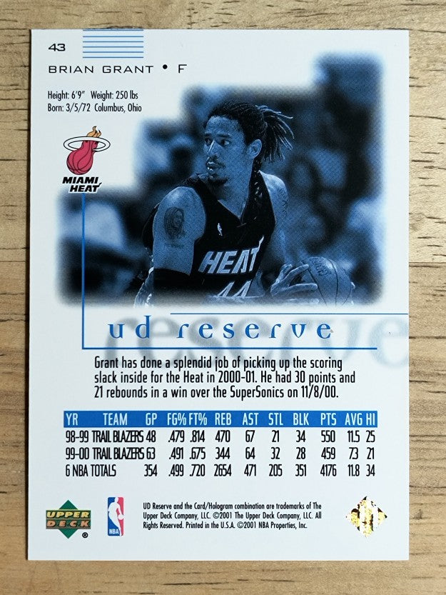 2000-01 UD Reserve #43 Brian Grant