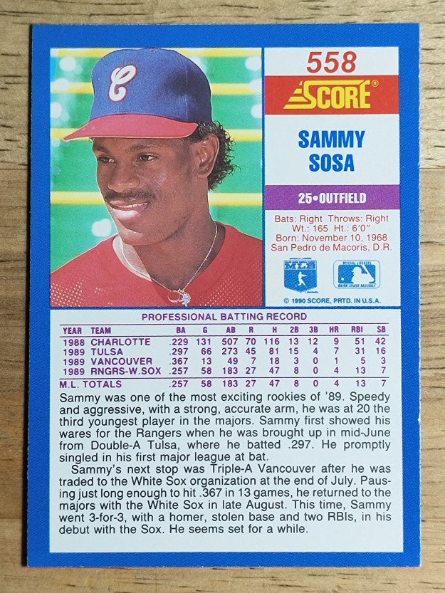 1990 Score #558 Sammy Sosa RC