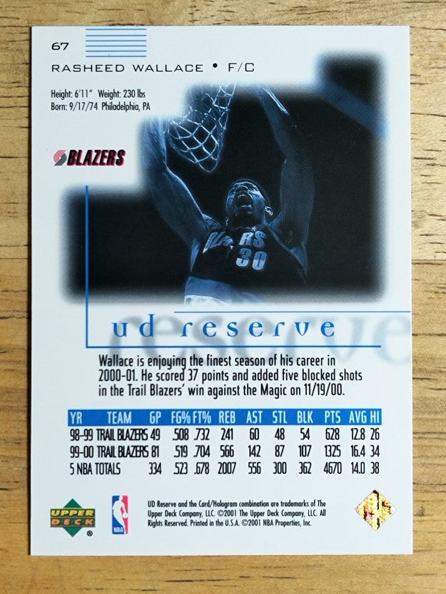 2000-01 UD Reserve #67 Rasheed Wallace