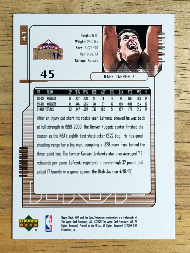 2000-01 Upper Deck MVP #41 Raef LaFrentz