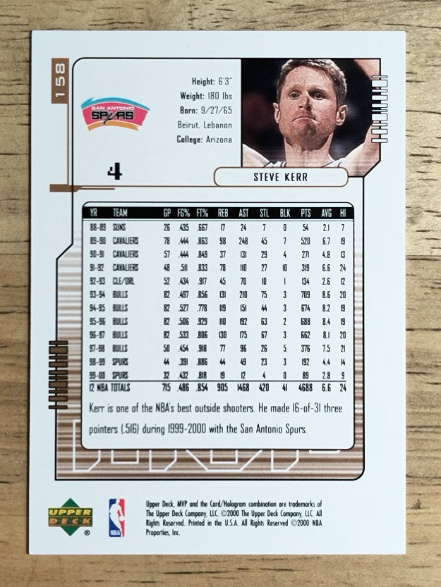 2000-01 Upper Deck MVP #158 Steve Kerr