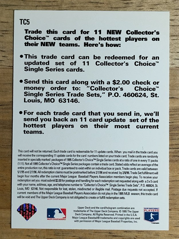 1995 Collector's Choice Trade Cards #TC5 Fernando Valenzuela