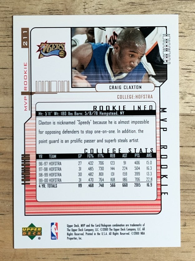 2000-01 Upper Deck MVP #211 Speedy Claxton RC