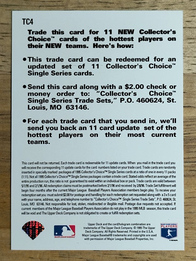 1995 Collector's Choice Trade Cards #TC4 Terry Pendleton