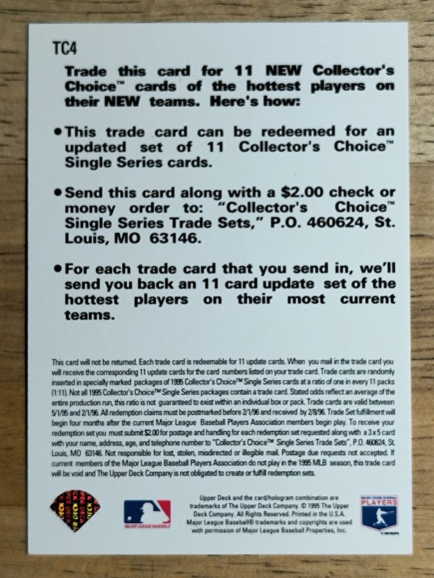 1995 Collector's Choice Trade Cards #TC4 Terry Pendleton