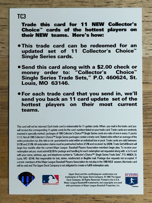 1995 Collector's Choice Trade Cards #TC3 Marquis Grissom