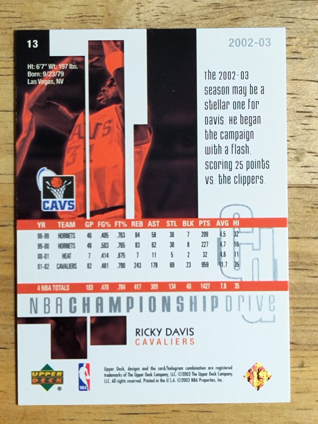 2002-03 Upper Deck Championship Drive #13 Ricky Davis