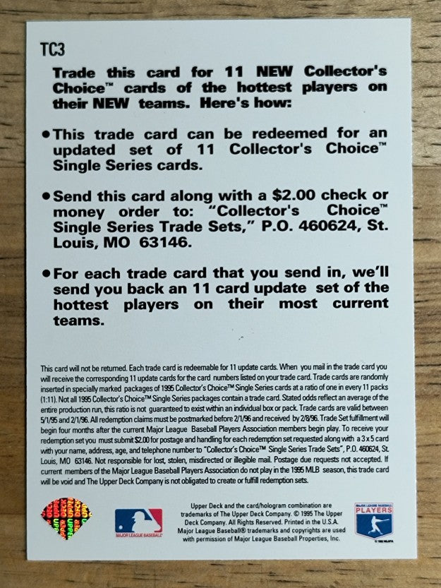 1995 Collector's Choice Trade Cards #TC3 Marquis Grissom