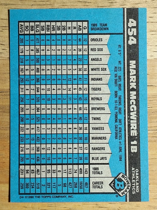 1990 Bowman #454 Mark McGwire