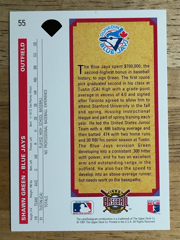 1992 Upper Deck #55 Shawn Green RC
