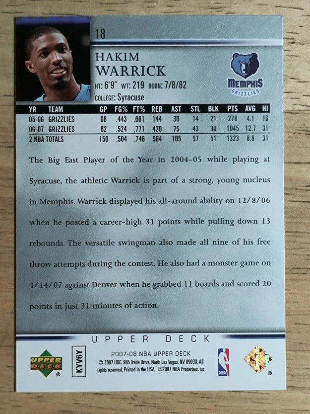 2007-08 Upper Deck #18 Hakim Warrick
