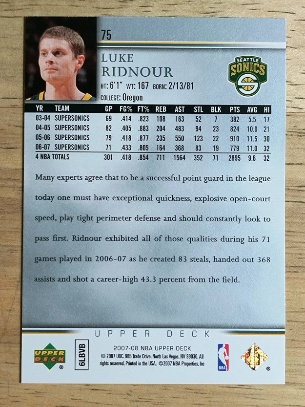 2007-08 Upper Deck #75 Luke Ridnour