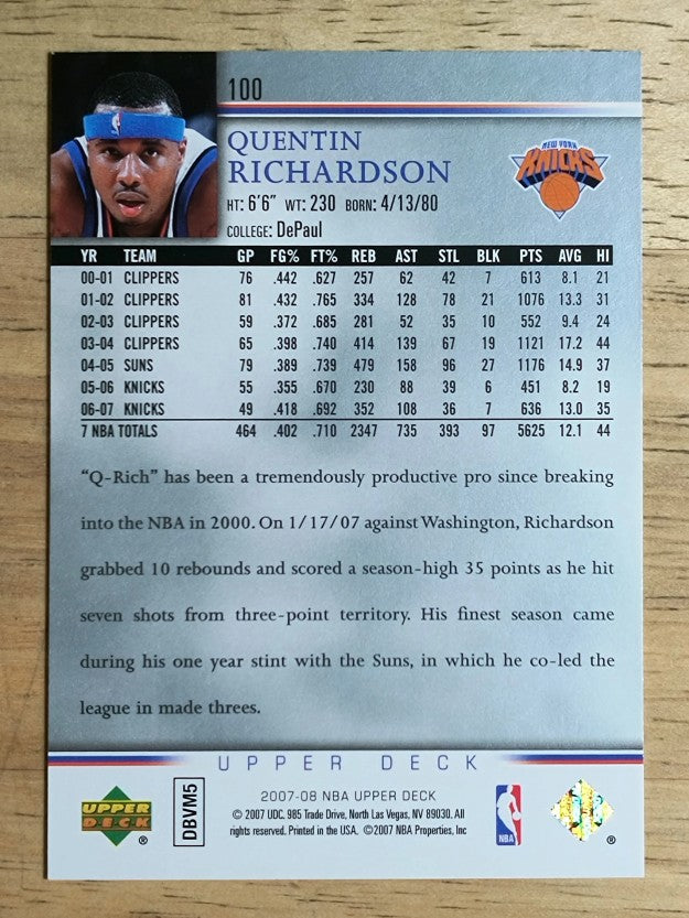 2007-08 Upper Deck #100 Quentin Richardson