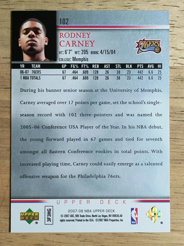 2007-08 Upper Deck #102 Rodney Carney