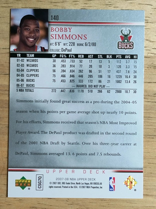 2007-08 Upper Deck #140 Bobby Simmons