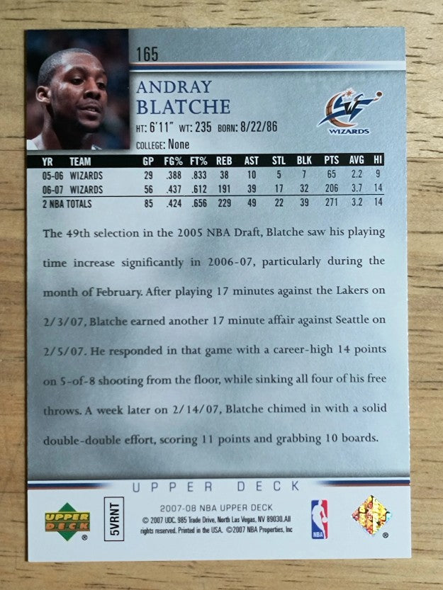 2007-08 Upper Deck #165 Andray Blatche