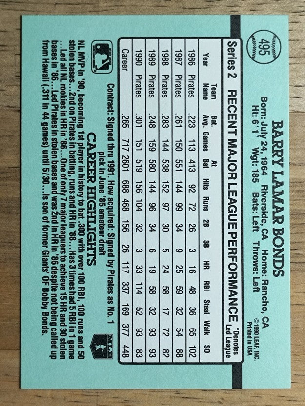 1991 Donruss #495 Barry Bonds