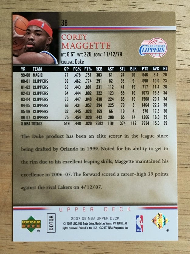 2007-08 Upper Deck Electric Court Gold #38 Corey Maggette (NM)