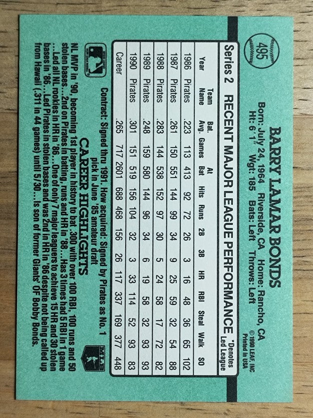 1991 Donruss #495 Barry Bonds