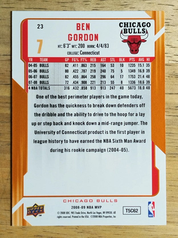 2008-09 Upper Deck MVP #23 Ben Gordon