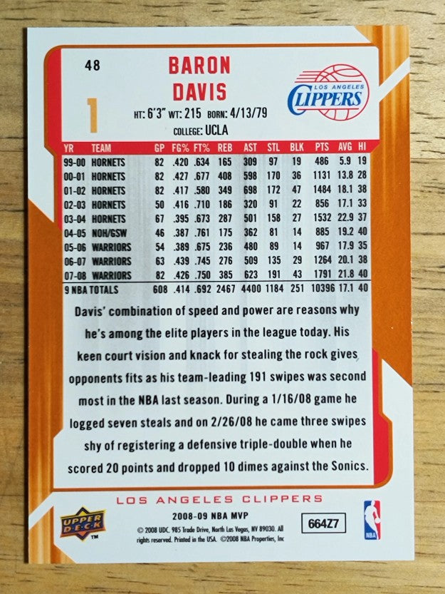 2008-09 Upper Deck MVP #48 Baron Davis