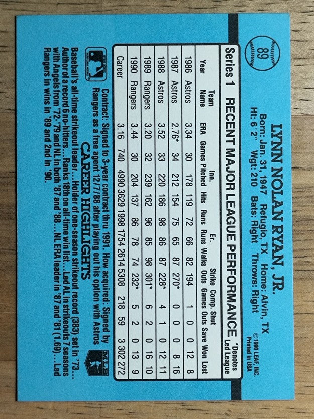 1991 Donruss #89 Nolan Ryan