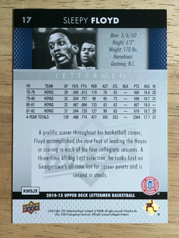 2014-15 Upper Deck Lettermen #17 Sleepy Floyd