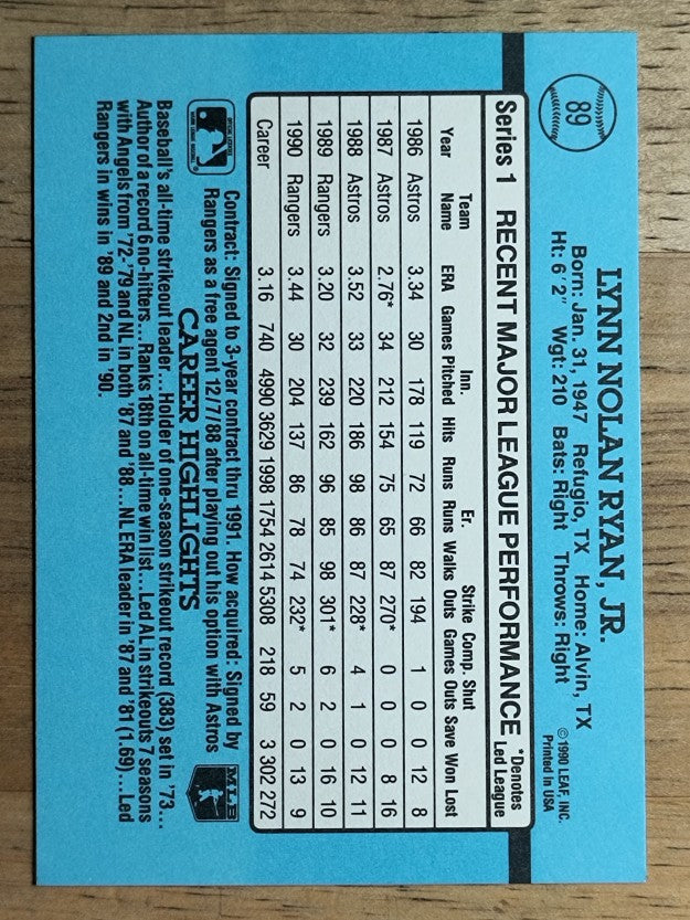 1991 Donruss #89 Nolan Ryan