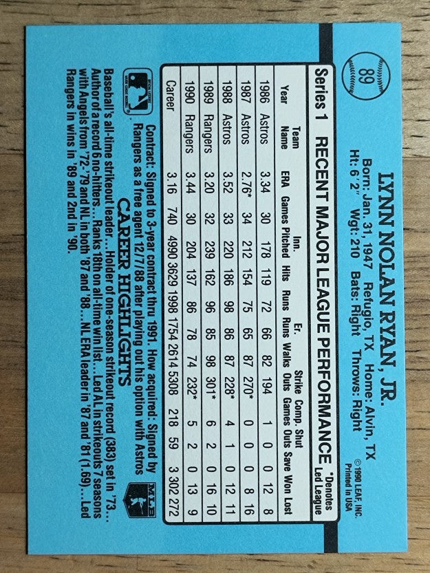 1991 Donruss #89 Nolan Ryan