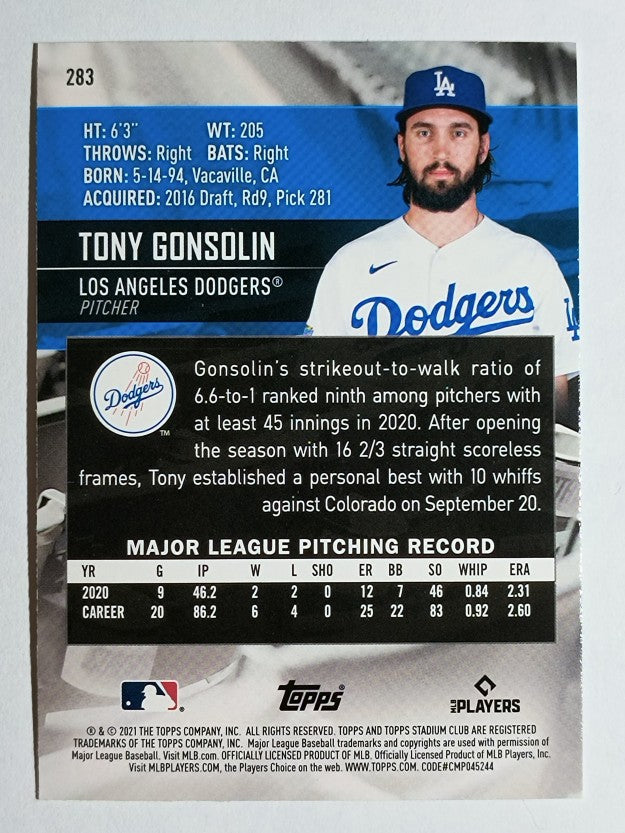 2021 Stadium Club Black Foil #283 Tony Gonsolin